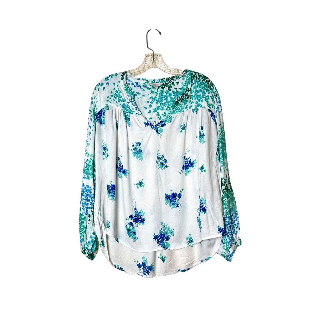 Lucky Brand Boho Peasant Blouse Shirt Size Large Watercolor Floral Print